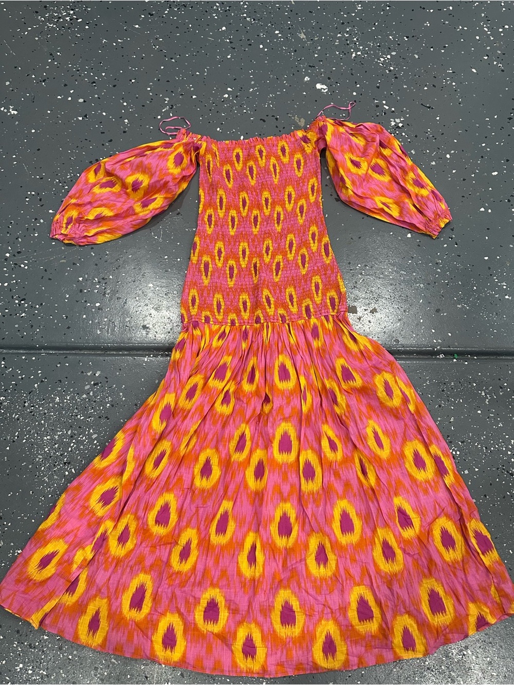 Zara Pink and Yellow Puff-Sleeve Maxi Dress